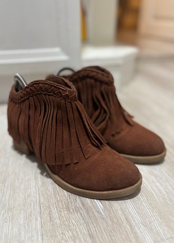 Western Kovboy Boho Chic Püsküllü Taba Bootie Çizme