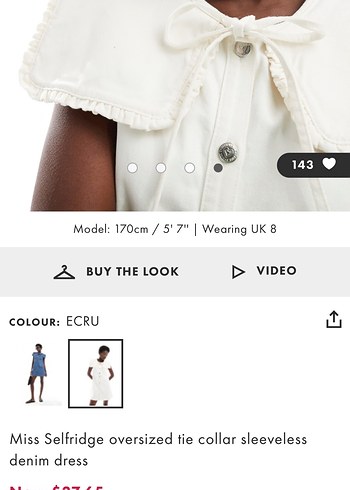 Miss Selfridge Beyaz Kot Bebe Yaka Mini Denim Elbise - Görsel 5