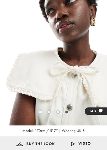 Miss Selfridge Beyaz Kot Bebe Yaka Mini Denim Elbise - Görsel 4