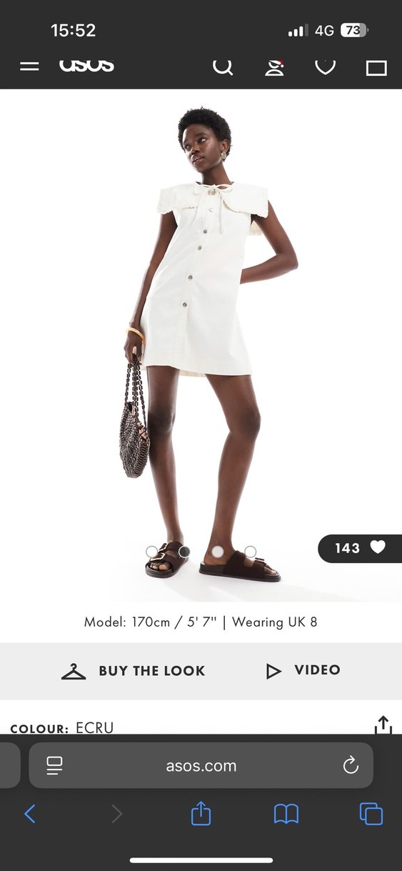 Miss Selfridge Beyaz Kot Bebe Yaka Mini Denim Elbise - Görsel 2