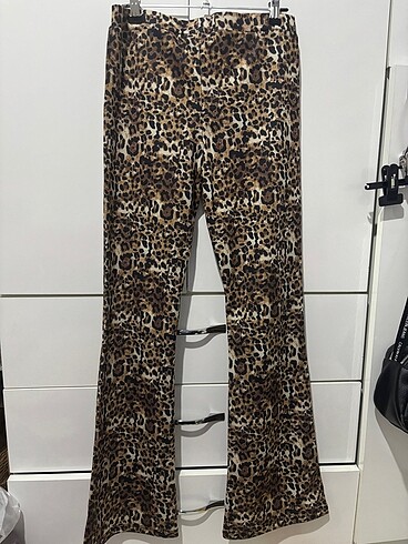 xs Beden Leopar Desenli ispanyol paça flare tayt