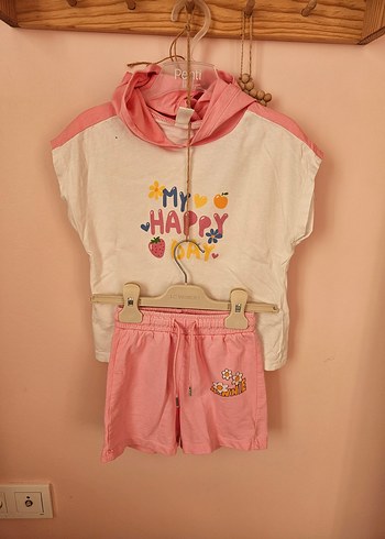 Pembe Kız Bebek Kısa Kollu Örme Takım