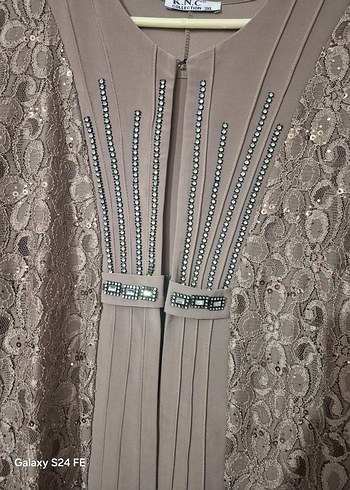 Bej Uzun Kollu Drapeli Kadın Elbise - Görsel 5