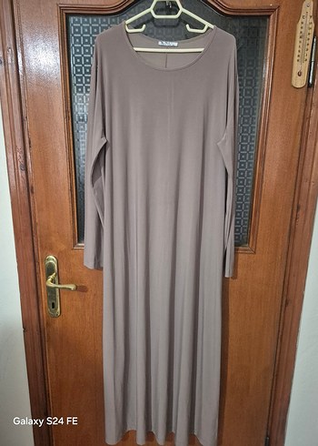 Bej Uzun Kollu Drapeli Kadın Elbise - Görsel 7