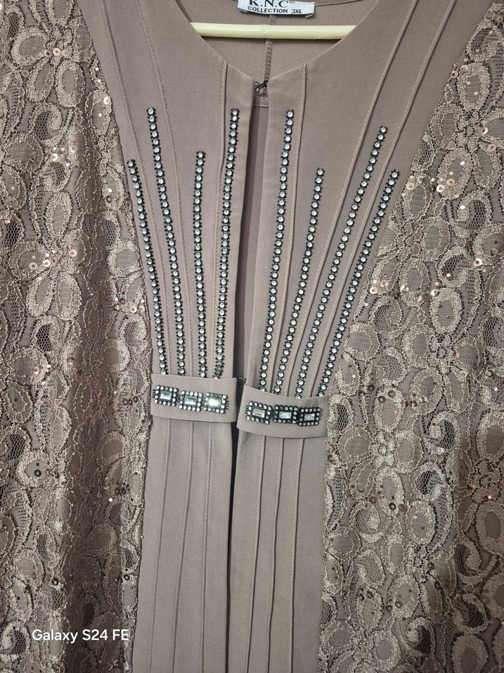 Bej Uzun Kollu Drapeli Kadın Elbise - Görsel 5