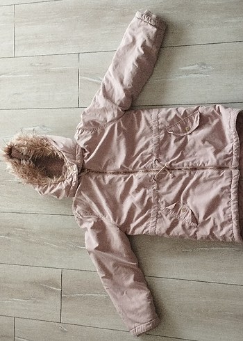 Kız Çocuk Bej Kürklü H&M Kapüşonlu Mont - Görsel 2