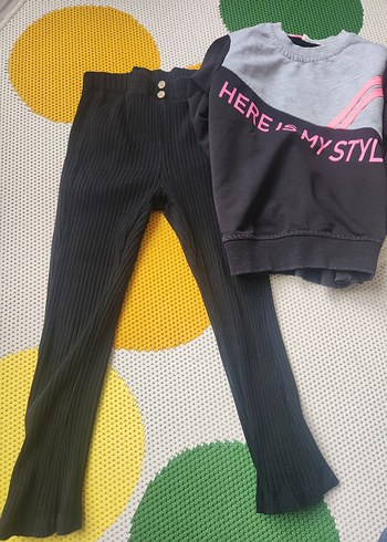 Kız Çocuk Siyah Piliseli ispanyol Paça pantolon ve sweatshirt