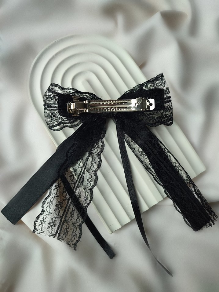 Siyah Dantel Fiyonklu Gotik Saç Aksesuarı - Görsel 2
