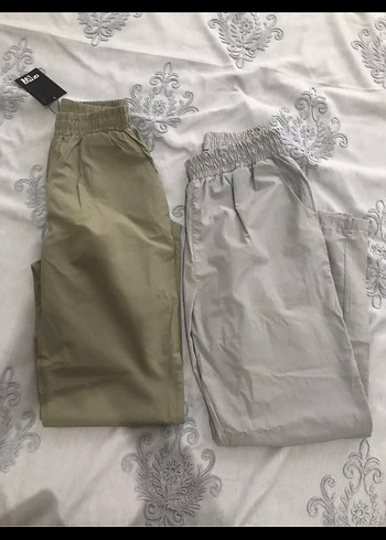 Bej ve Gri Basic Keten Rahat Pantolon - Ana görsel