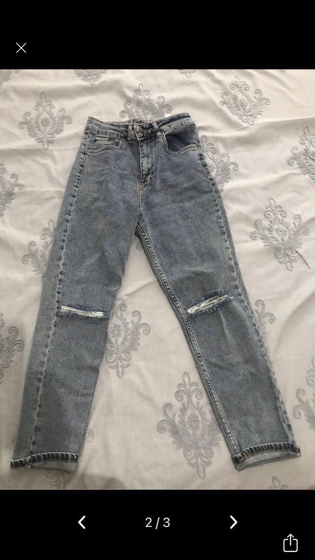 Gri Midi Boy Yırtık Detaylı Kadın Denim Jean - Görsel 2