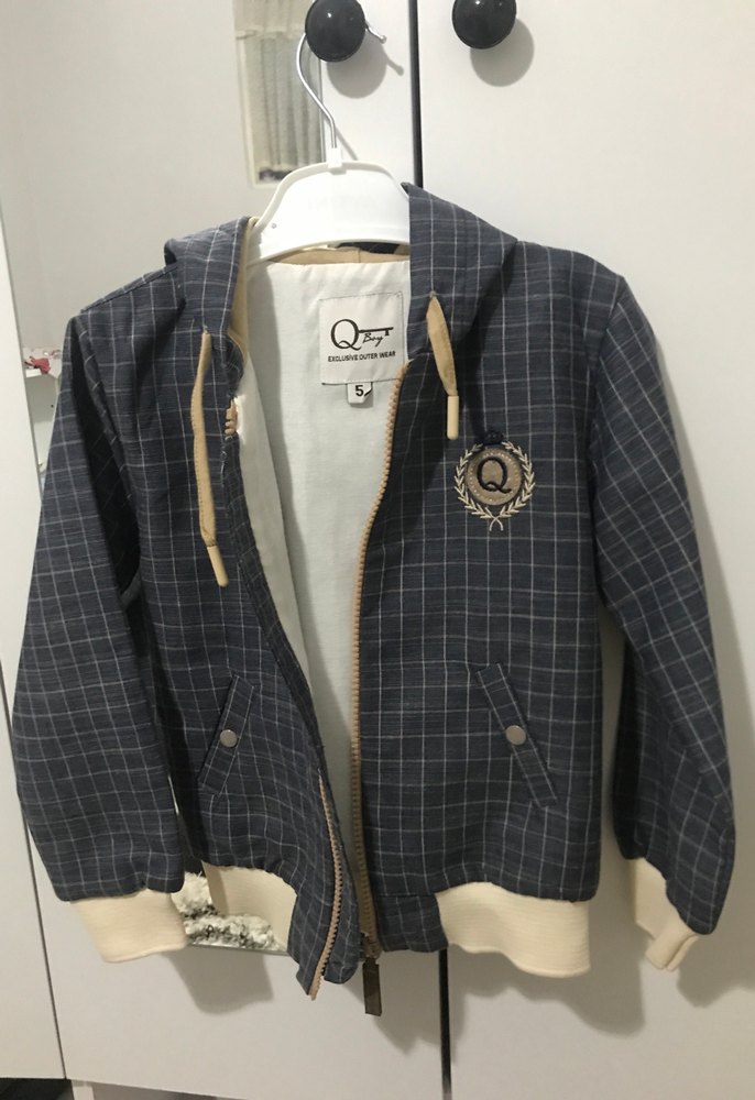 Erkek Çocuk Gri Ekose Kapüşonlu Ceket - Görsel 2