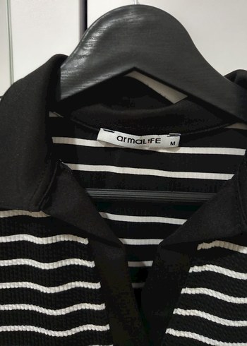 Düğmeli Siyah Çizgili Mini Elbise - Görsel 2