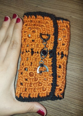 Kahverengi Örgü Kadın Portföy Çanta - Görsel 9