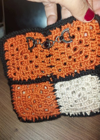 Kahverengi Örgü Kadın Portföy Çanta - Görsel 6