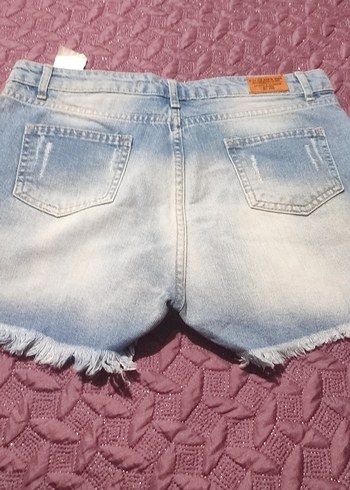 Düğmeli Mavi Tie-Dye Kot Şort - Görsel 2