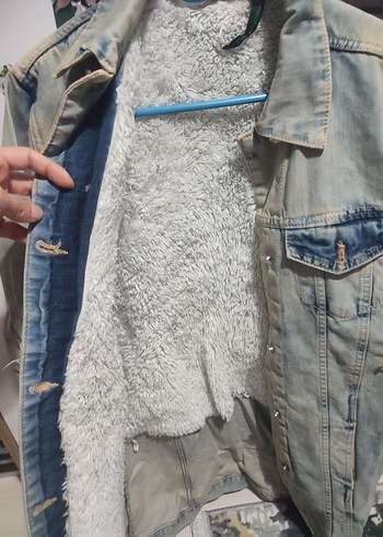 Düğmeli Yırtık Detaylı Uzun Denim Ceket - Görsel 2