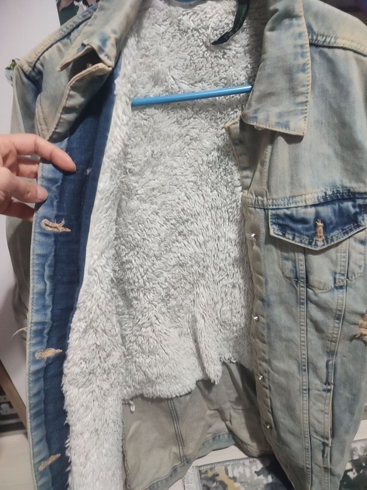 Düğmeli Yırtık Detaylı Uzun Denim Ceket - Görsel 2