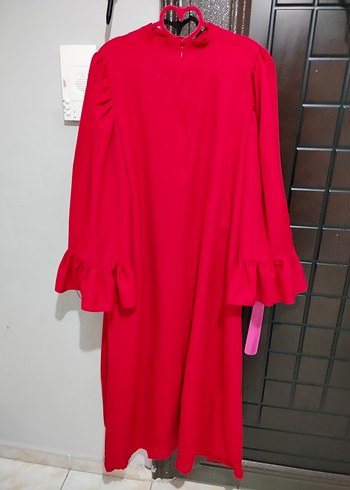 Kırmızı Uzun Kollu Tesettür Kına Elbisesi - Görsel 6