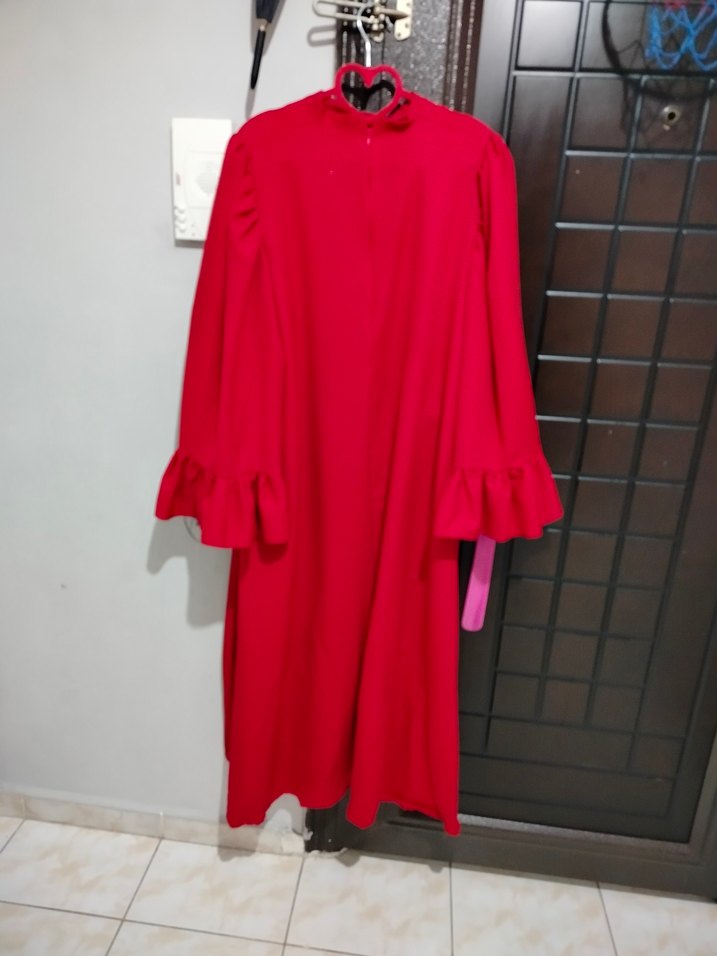 Kırmızı Uzun Kollu Tesettür Kına Elbisesi - Görsel 2