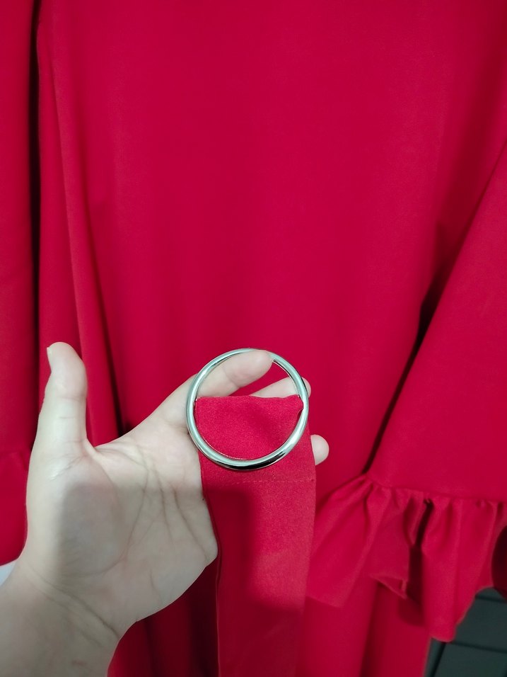 Kırmızı Uzun Kollu Tesettür Kına Elbisesi - Görsel 4