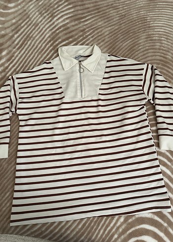 Kahverengi Çizgili Kadın Sweatshirt - Görsel 2