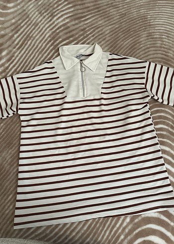 Kahverengi Çizgili Kadın Sweatshirt - Görsel 3