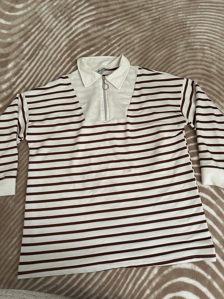 Kahverengi Çizgili Kadın Sweatshirt - Görsel 2