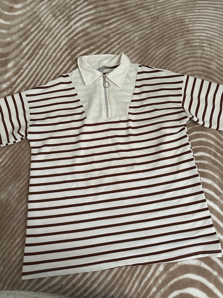 Kahverengi Çizgili Kadın Sweatshirt - Görsel 3