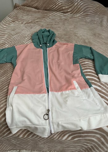 Renk Bloklu Kapüşonlu Tunik Hırka - Görsel 2