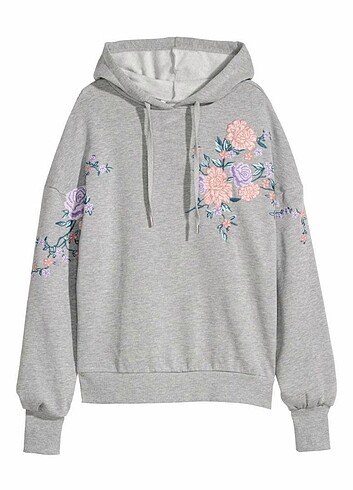 H&M İşlemeli Gri Sweatshirt 