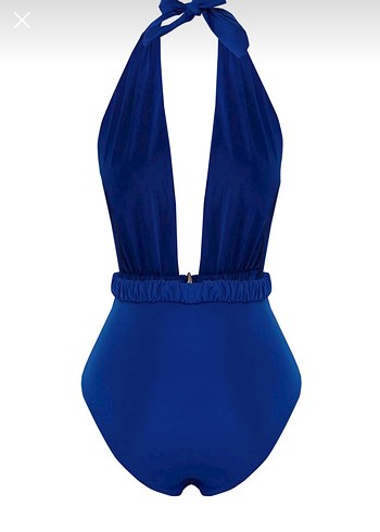 Saks Mavisi Büzgülü Kemerli Kadın Mayo - Görsel 2