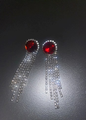 Bijuteri Kırmızı Taşlı Püsküllü Kadın Küpe - Görsel 3