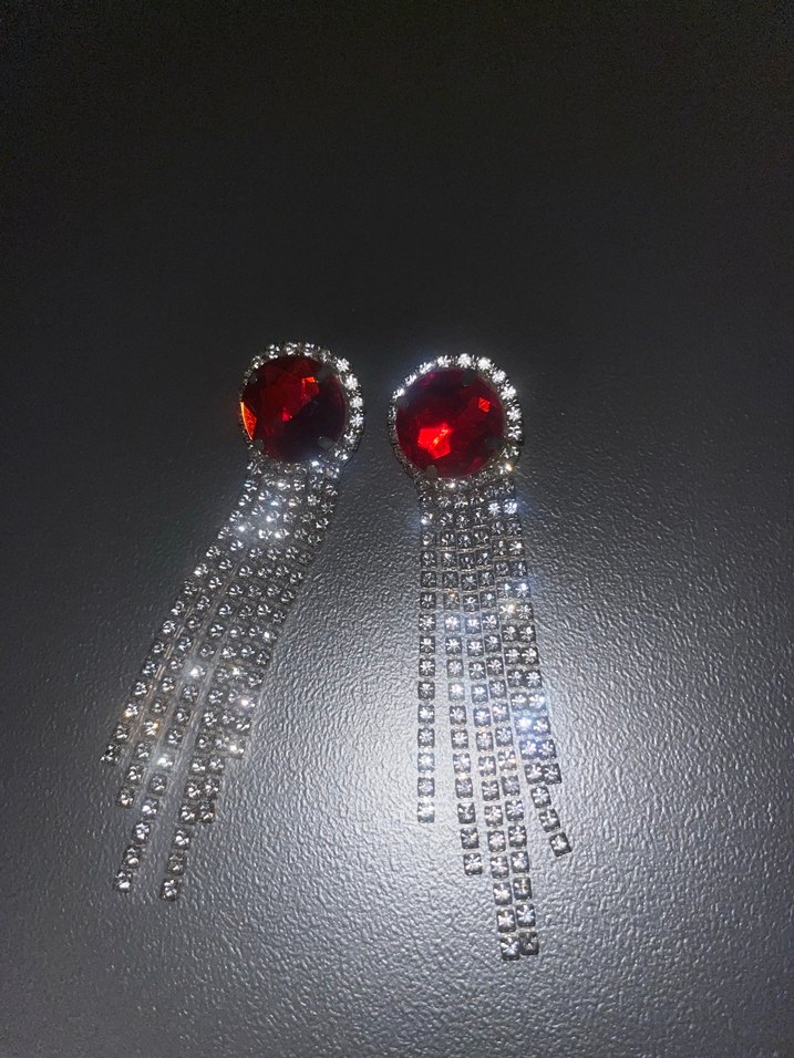 Bijuteri Kırmızı Taşlı Püsküllü Kadın Küpe - Görsel 3