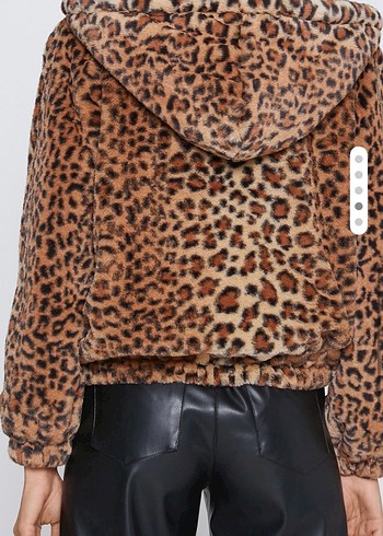 Koton Kapüşonlu Leopar Peluş Ceket - Görsel 3