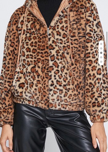 Koton Kapüşonlu Leopar Peluş Ceket - Görsel 2