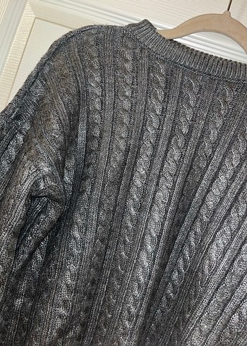 Gri Parıltılı Örgü Kadın Kazak Uzun Kollu - Görsel 3
