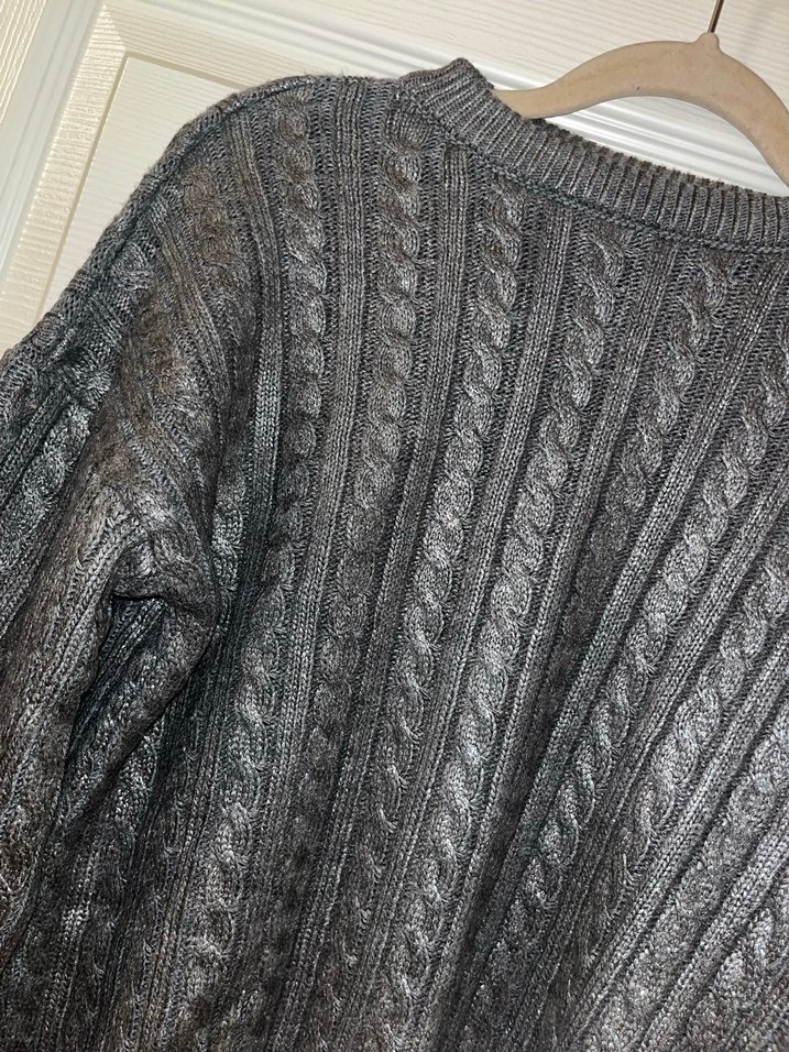 Gri Parıltılı Örgü Kadın Kazak Uzun Kollu - Görsel 3