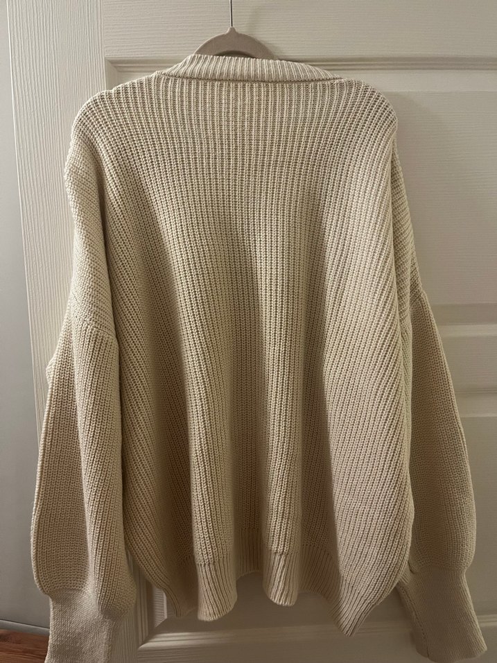 Bej Kadın Triko Oversize Kazak - Görsel 2