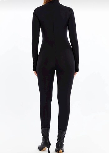 Metal Fermuarlı Siyah Uzun Kollu Tulum - Görsel 4