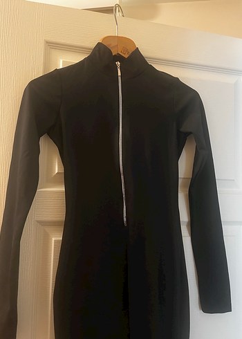 Metal Fermuarlı Siyah Uzun Kollu Tulum - Görsel 6