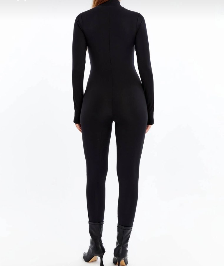 Metal Fermuarlı Siyah Uzun Kollu Tulum - Görsel 4