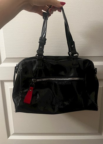 Siyah Suni Rugan Deri Fermuarlı Kadın Çanta - Görsel 3