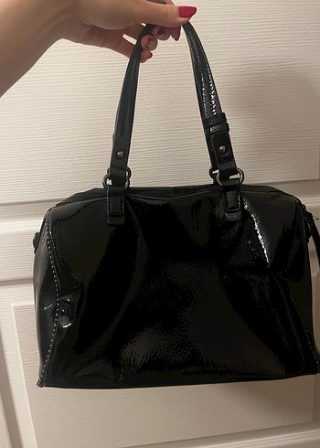 Siyah Suni Rugan Deri Fermuarlı Kadın Çanta - Görsel 2