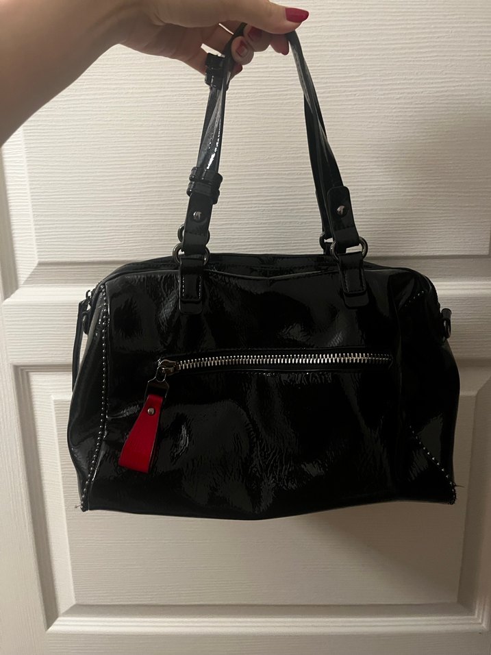 Siyah Suni Rugan Deri Fermuarlı Kadın Çanta - Görsel 3