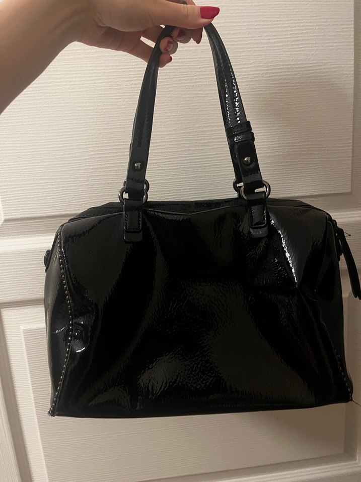 Siyah Suni Rugan Deri Fermuarlı Kadın Çanta - Görsel 2