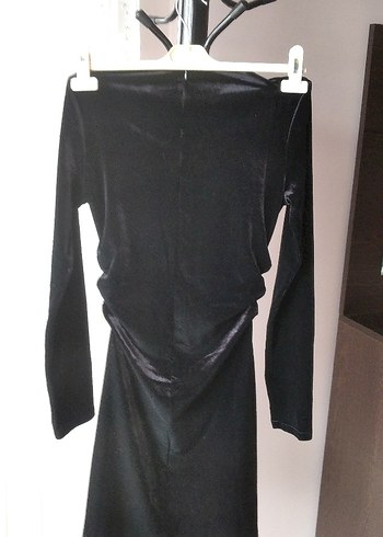 H&M Uzun Kollu Siyah Drapeli Gotik Abiye Elbise