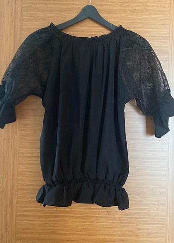 Dantel Detaylı Siyah Kısa Kollu Bluz - Görsel 5