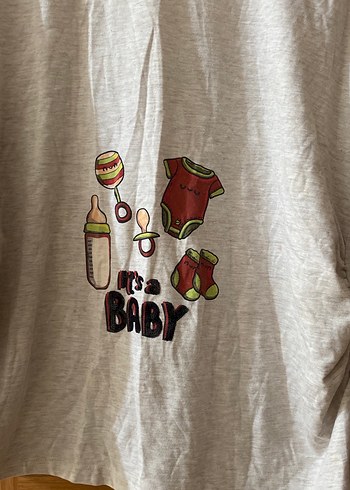 Gri Bebek Baskılı Hamile Bluzu - Görsel 2