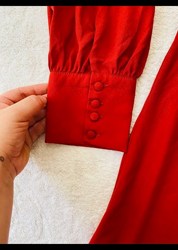 Kırmızı Uzun Kollu Mini Elbise - Görsel 2