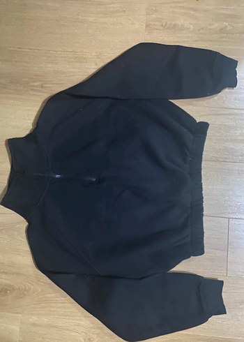 m Beden Siyah Yarım Fermuarlı Yakalı Sweatshirt